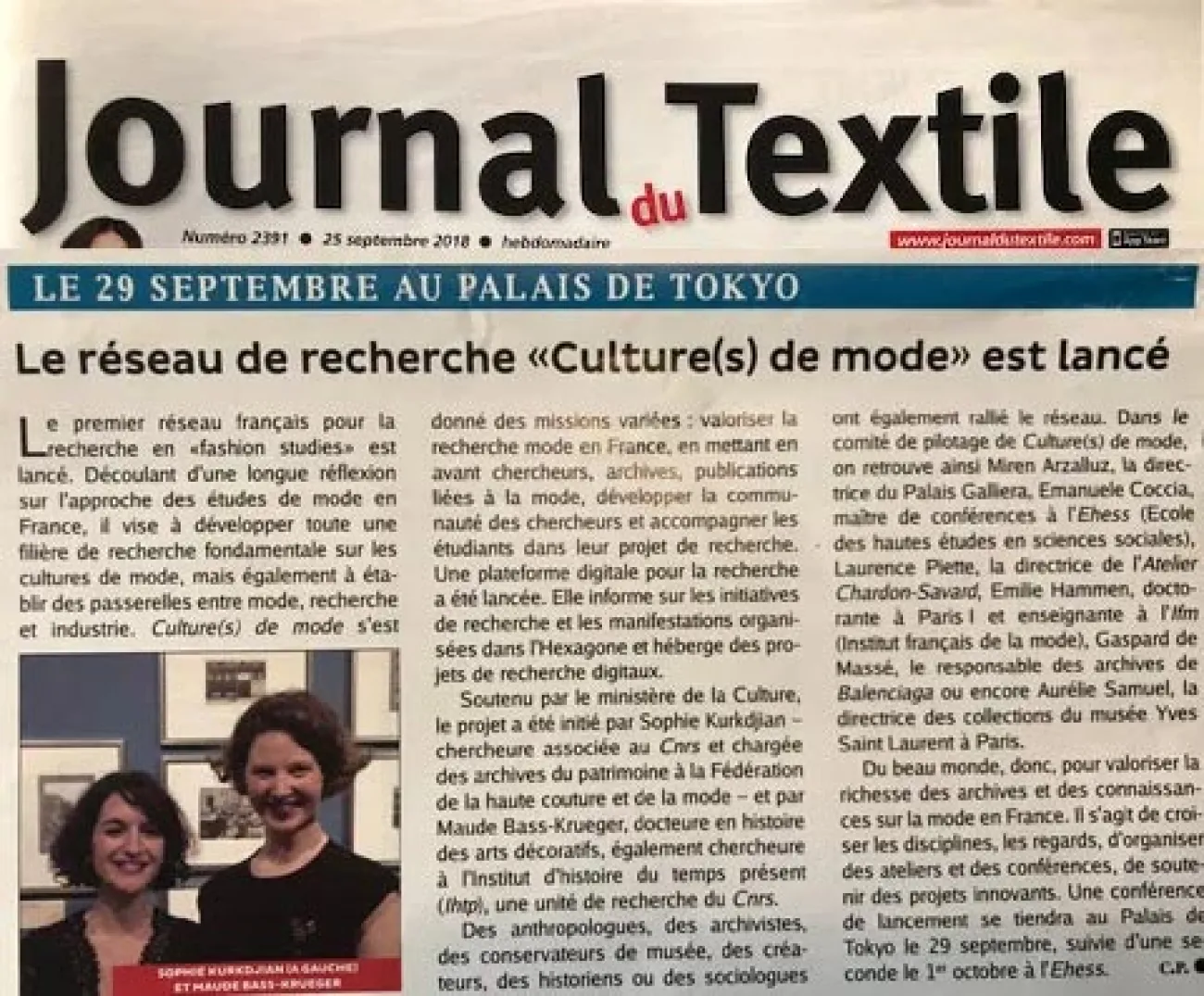 Journal du textile Atelier Chardon Savard